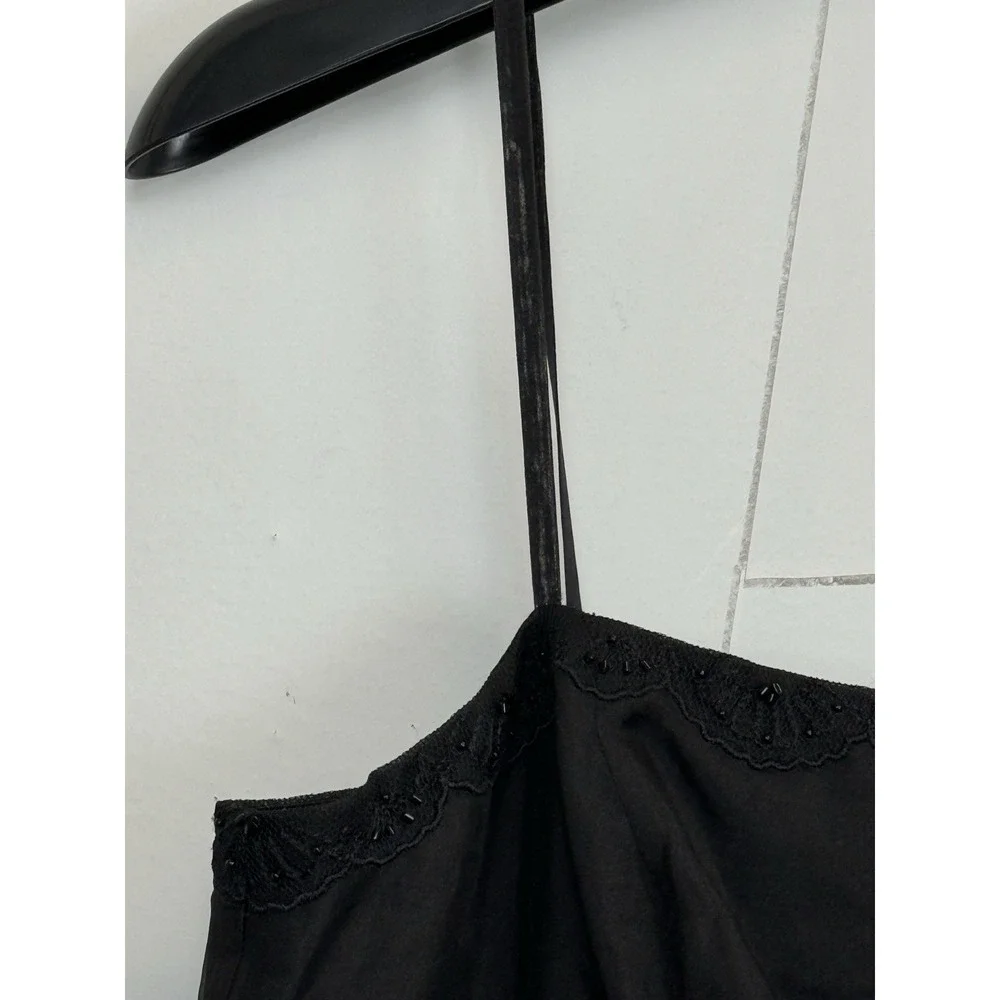 Vtg Y2K Ann Taylor  Black  Embroidered Beaded Silk Dress 10P A-line‎